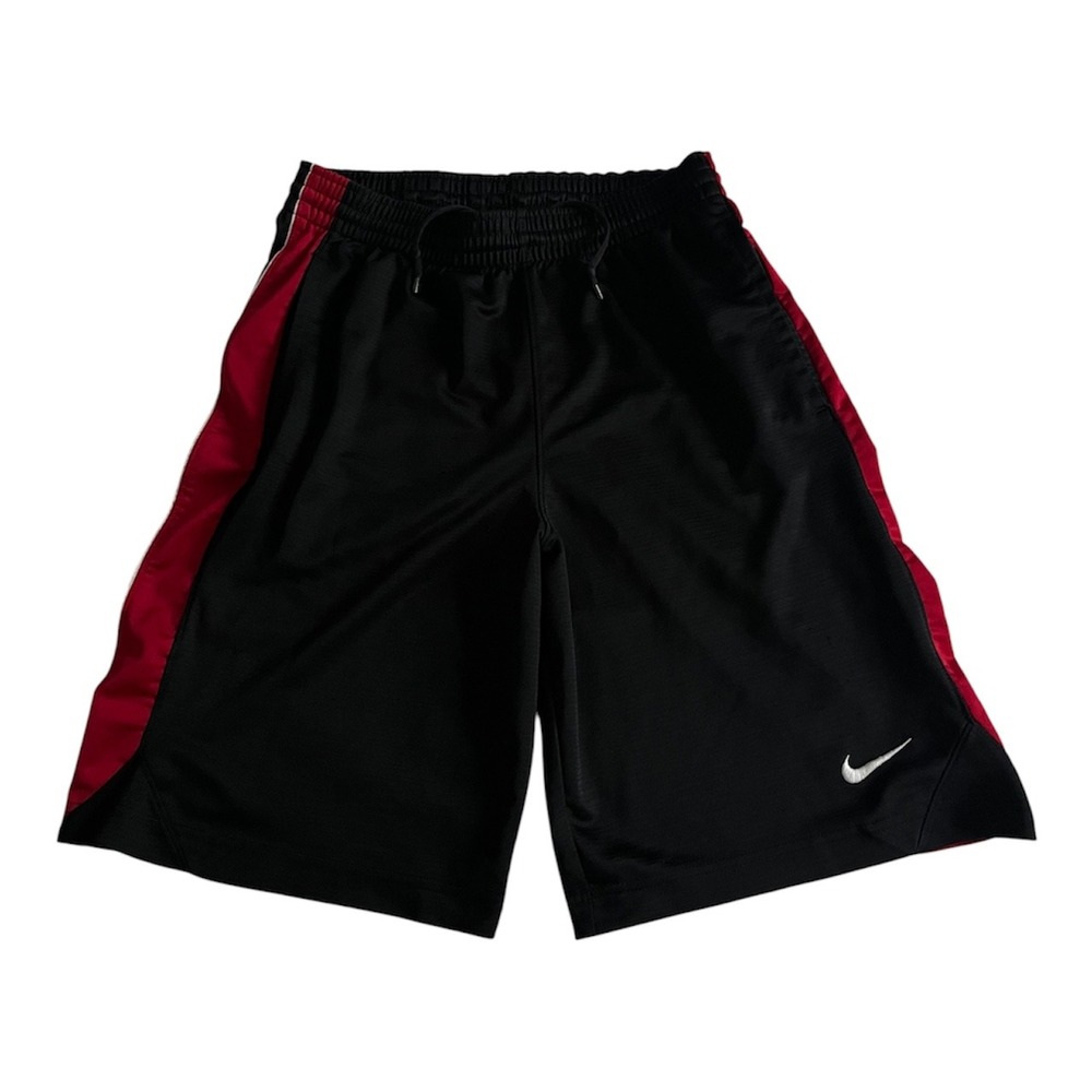 Nike Basketball Shorts Mens Small Black Red Mesh Athletic Swoosh Logo Pockets